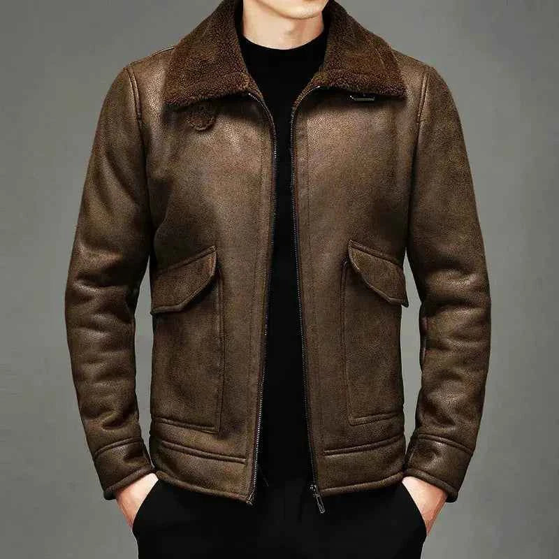 Men's Retro Shearling Aviator Jacket Brown