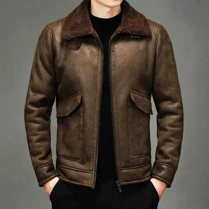 Men's Retro Shearling Aviator Jacket Brown