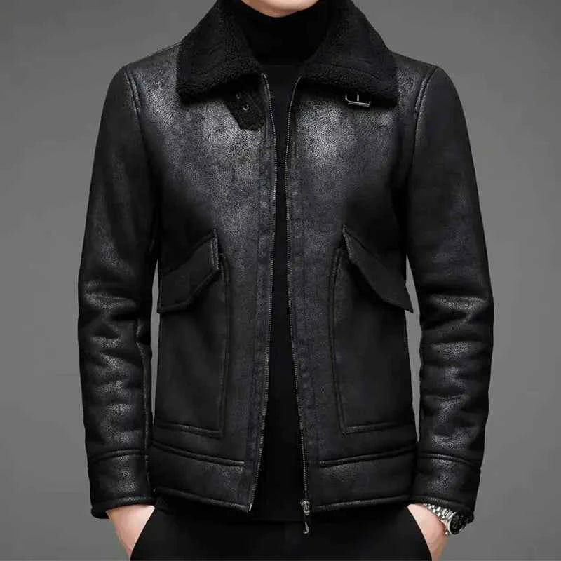 Men's Retro Shearling Aviator Jacket Black