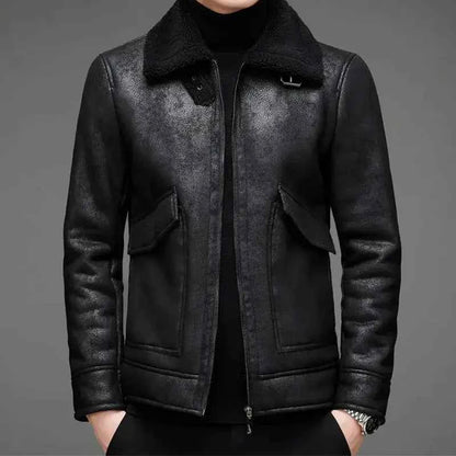 Men's Leather Jacket Pockets Brown Winter Black Winter Black