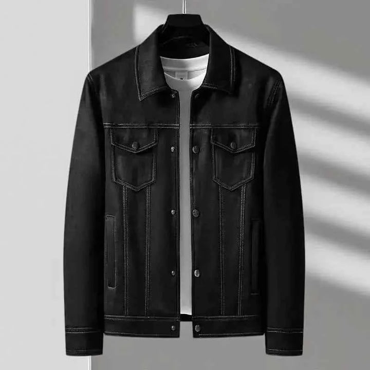 Men's Retro Suede Jacket with Button Front Midnight Black