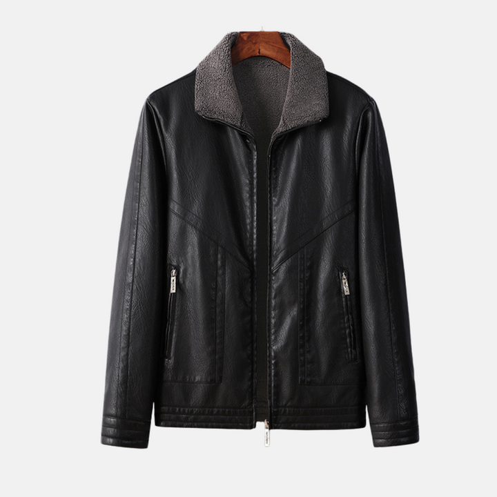 Men's Reversible Faux Leather Jacket with Fleece Lining - Regular Fit Black