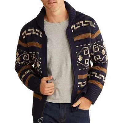 Men’s Reversible Wool-Touch Knit Jacket Navy Blue