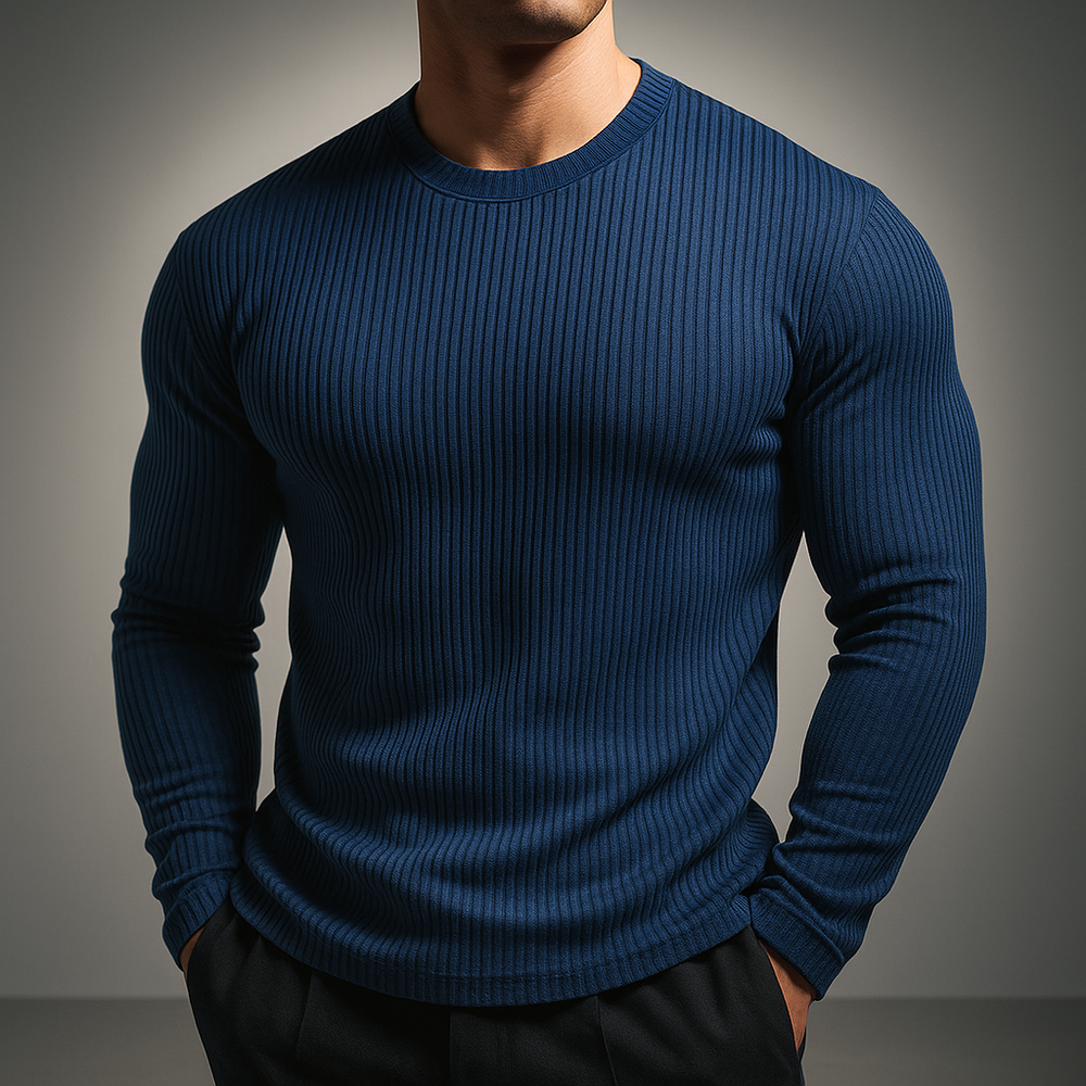 Men's Rib-Knit Sweater - Stylish and Comfortable Blue