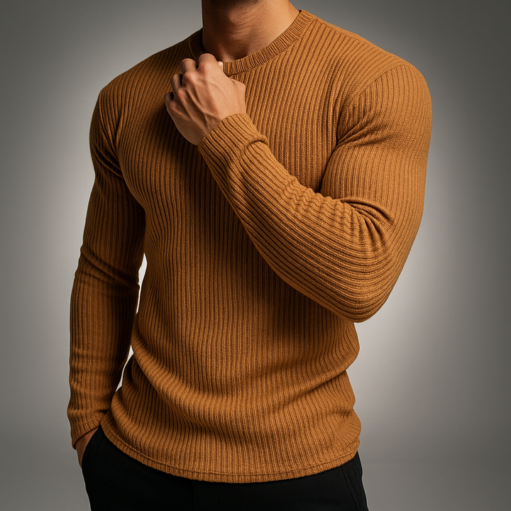 Men's Rib-Knit Sweater - Stylish and Comfortable Brown