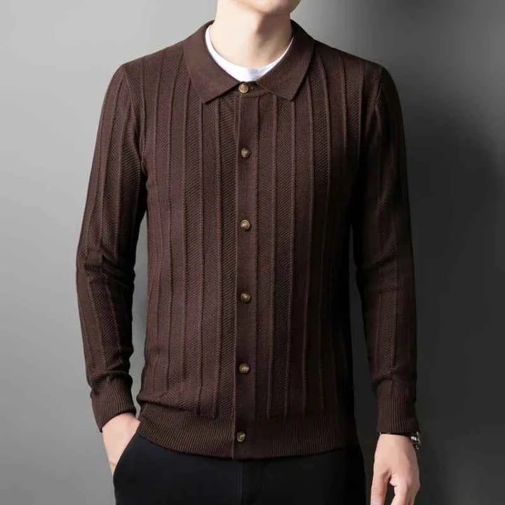 Men's Ribbed Cardigan Brown