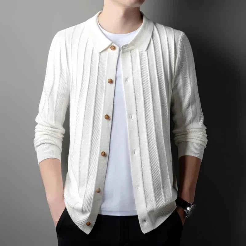 Men's Ribbed Cardigan White
