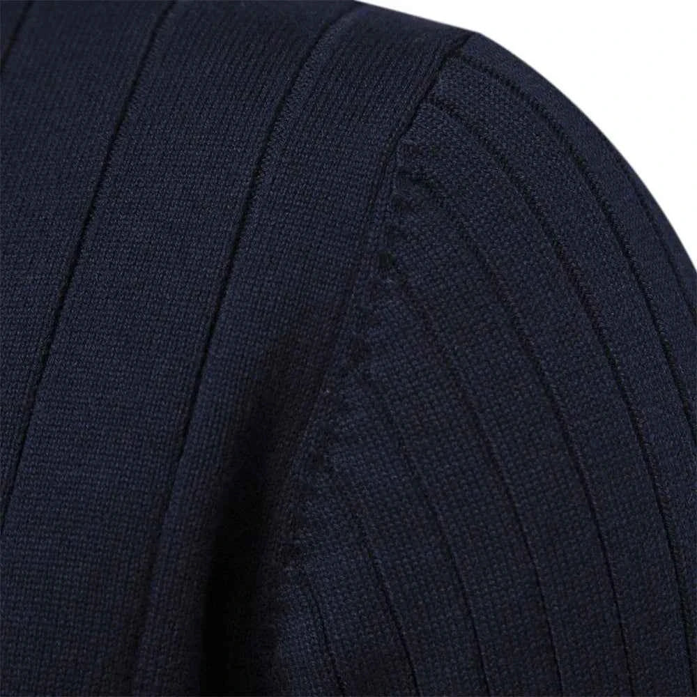 Men's Ribbed Knit Half Zip Sweater with Stand Collar - Regular Fit Long Sleeve