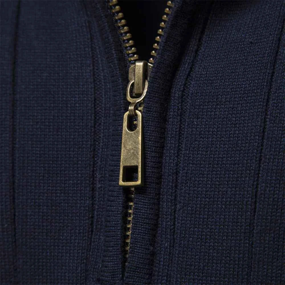 Men's Ribbed Knit Half Zip Sweater with Stand Collar - Regular Fit Long Sleeve
