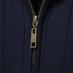 Men's Black Ribbed Knit Half Zip Stand Collar Winter Pullover