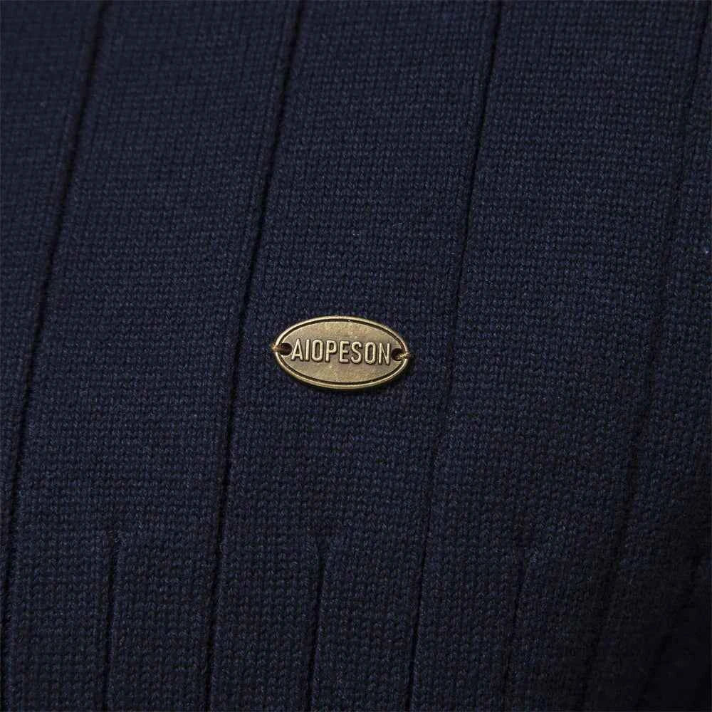 Men's Ribbed Knit Half Zip Sweater with Stand Collar - Regular Fit Long Sleeve