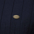 Men's Black Ribbed Knit Half Zip Stand Collar Winter Pullover