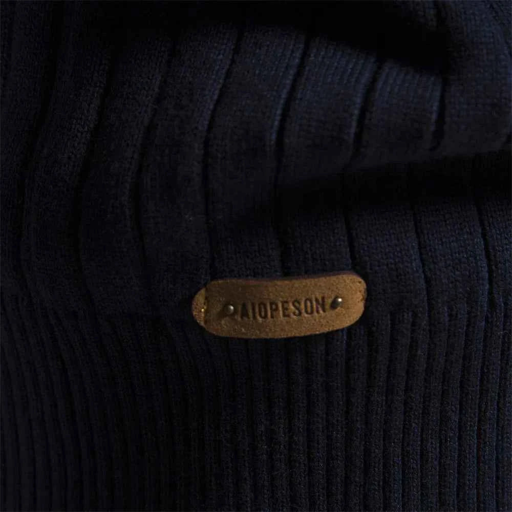 Men's Ribbed Knit Half Zip Sweater with Stand Collar - Regular Fit Long Sleeve