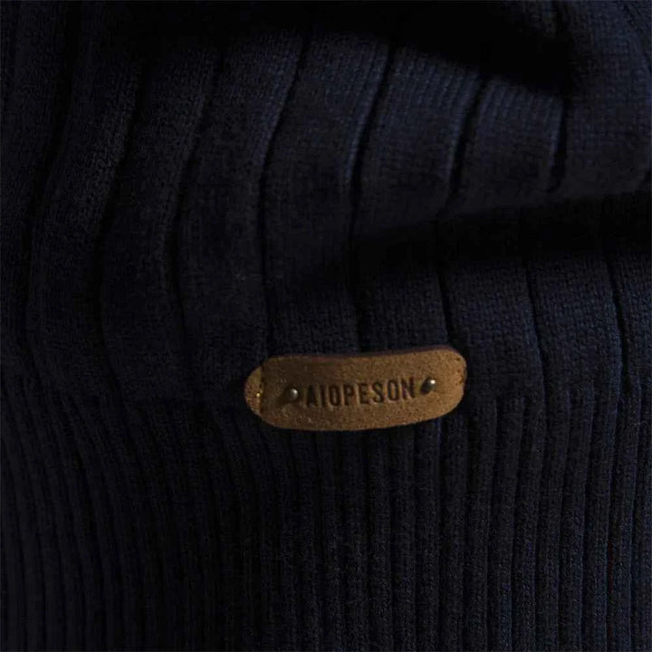 Men's Ribbed Knit Half Zip Sweater with Stand Collar - Regular Fit Long Sleeve