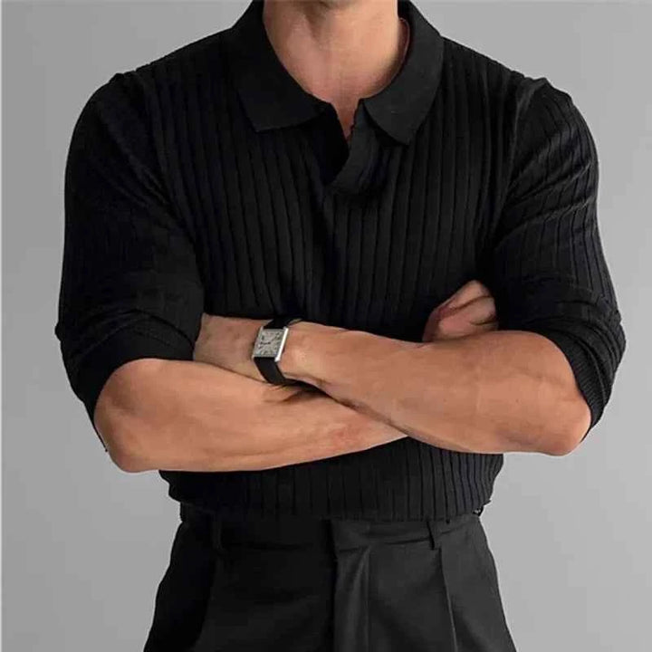 Men's Ribbed Knit Polo Shirt