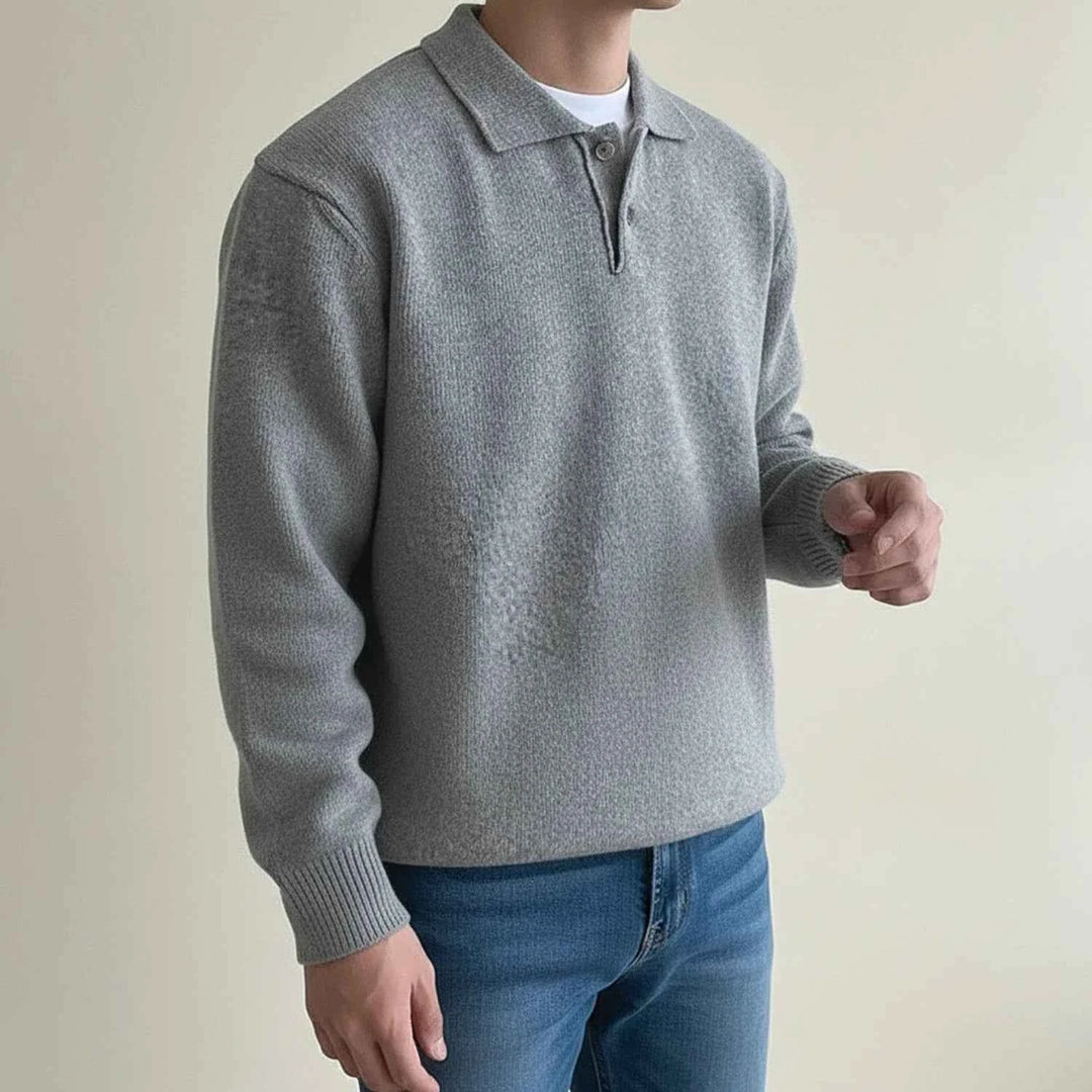 Men's Ribbed Knit Polo Sweater Gray