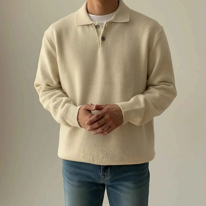 Men's Ribbed Knit Polo Sweater Ivory