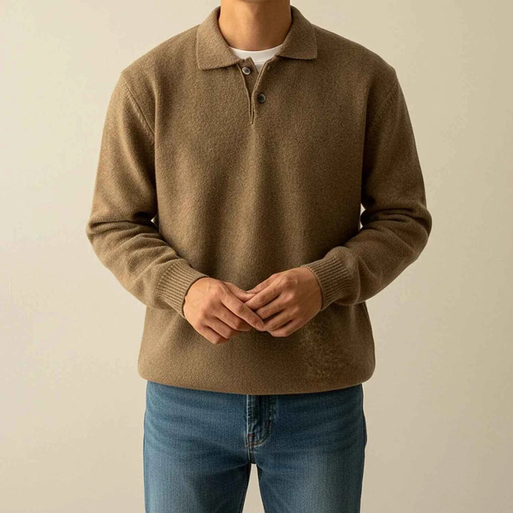 Men's Ribbed Knit Polo Sweater Brown