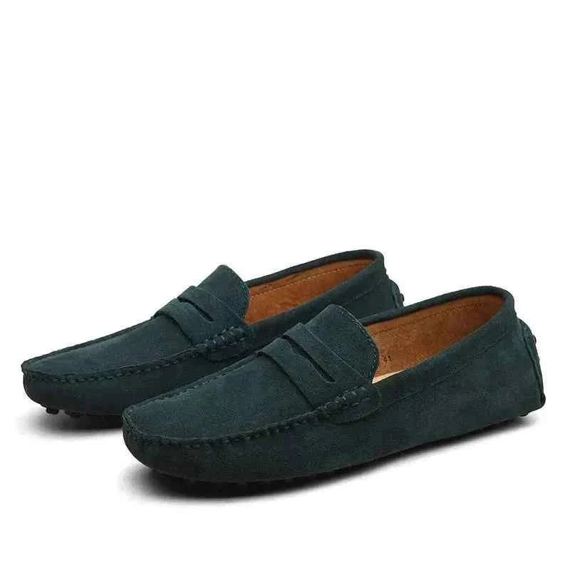 Men's Round Toe Slip-On Loafers | Flat Design Dark Green