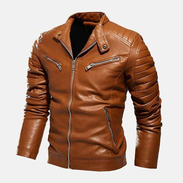 Men's Route 66 Moto Leather Jacket - Stylish Biker Outerwear Chestnut Brown