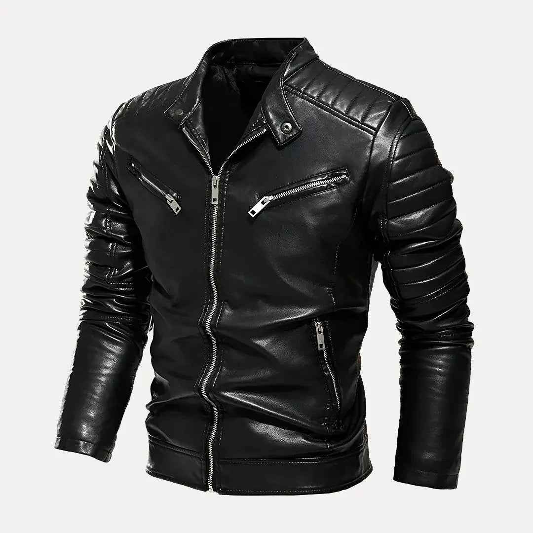 Men's Route 66 Moto Leather Jacket - Stylish Biker Outerwear Black Onyx