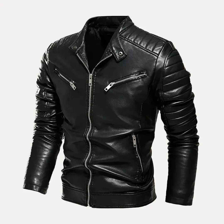 Men's Route 66 Moto Leather Jacket - Stylish Biker Outerwear Black Onyx