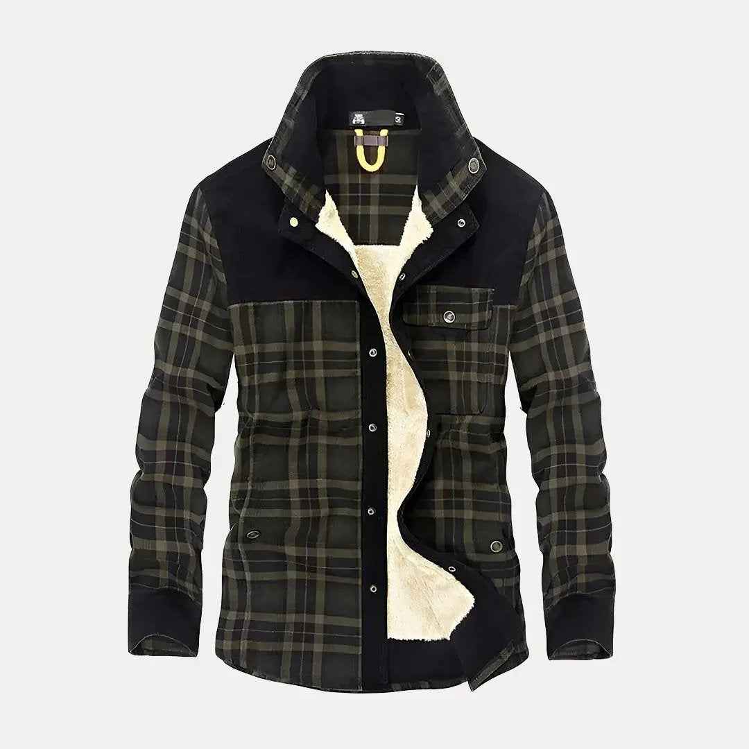 Men's Rustic Wool Plaid Jacket Army Green
