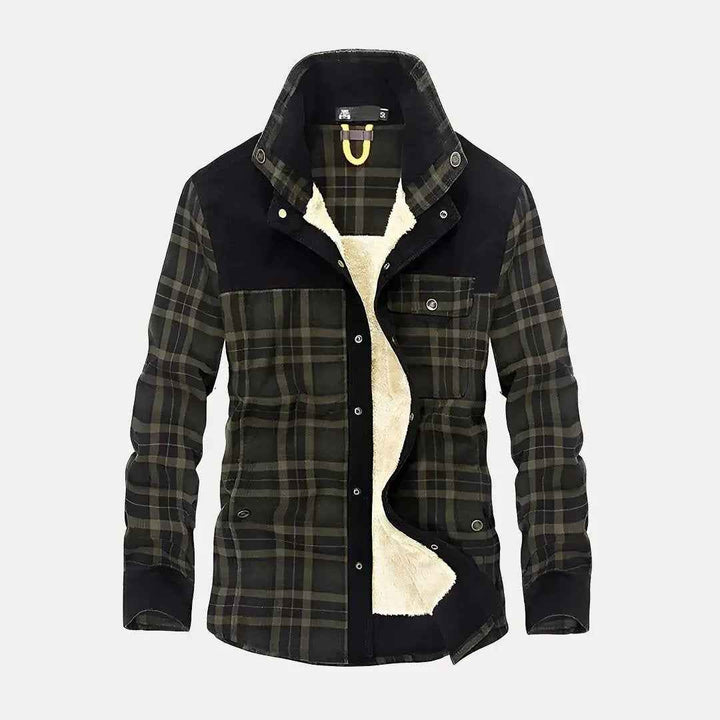 Men's Rustic Wool Plaid Jacket Army Green