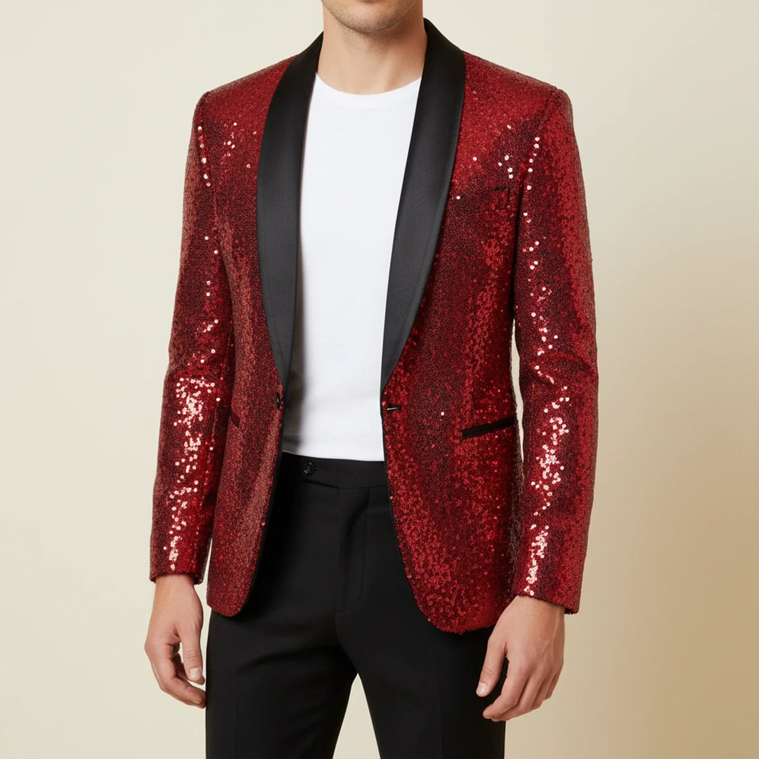 Men's Sequin Blazer Jacket Red