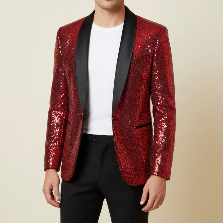 Men's Sequin Blazer Jacket Red