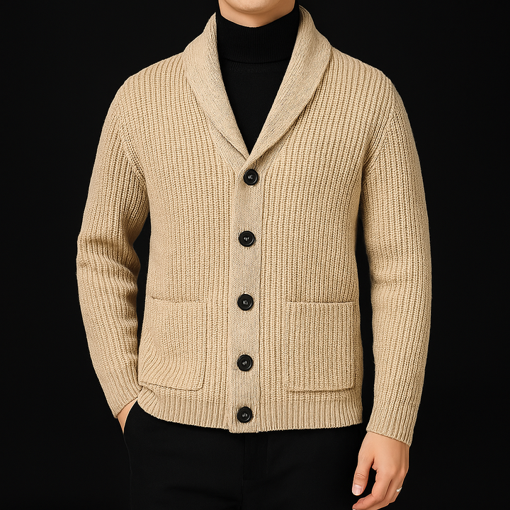 Men's Shawl Cardigan - Stylish and Versatile Knitwear Khaki