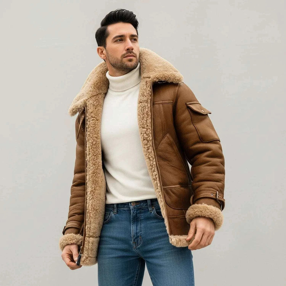Men's Shearling Aviator Jacket Khaki