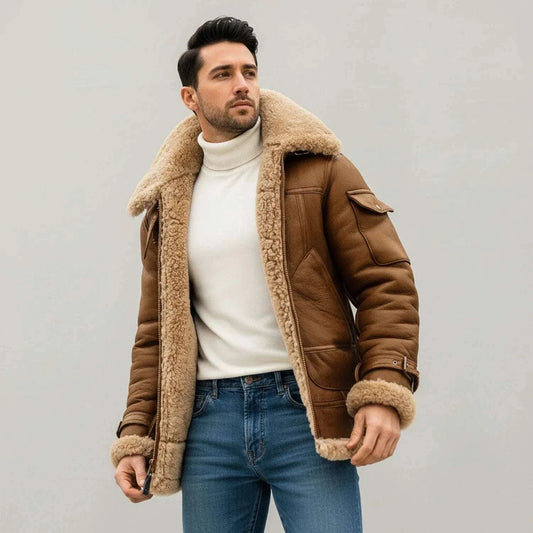 Men's Shearling Aviator Jacket Khaki