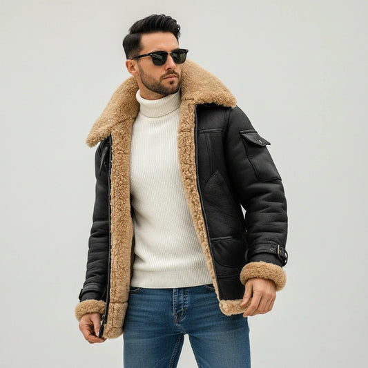 Men's Shearling Aviator Jacket Black