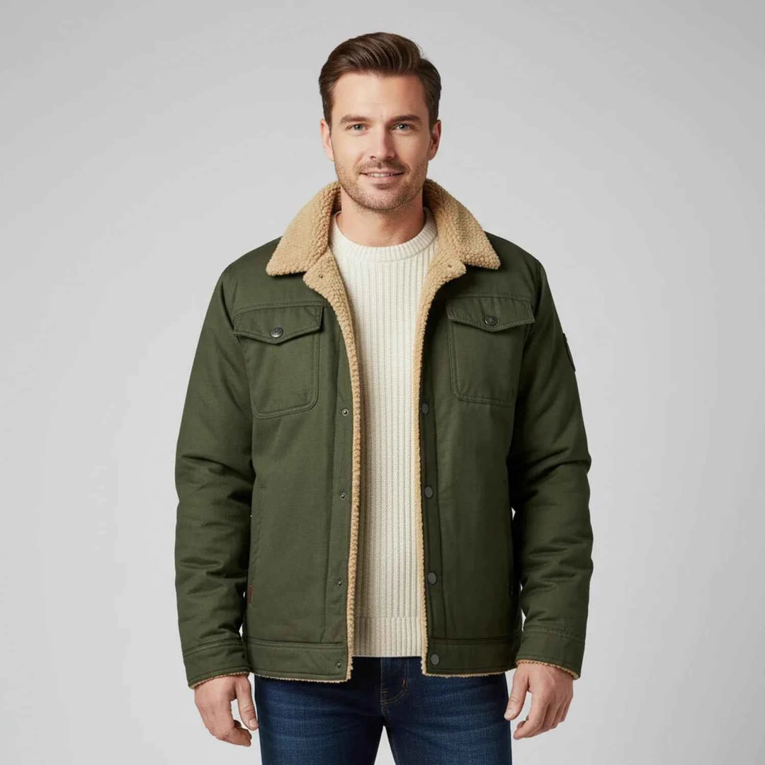 Men's Sherpa Collar Trucker Jacket Army Green