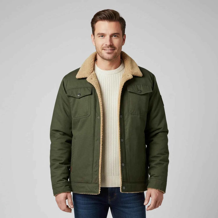 Men's Sherpa Collar Trucker Jacket Army Green