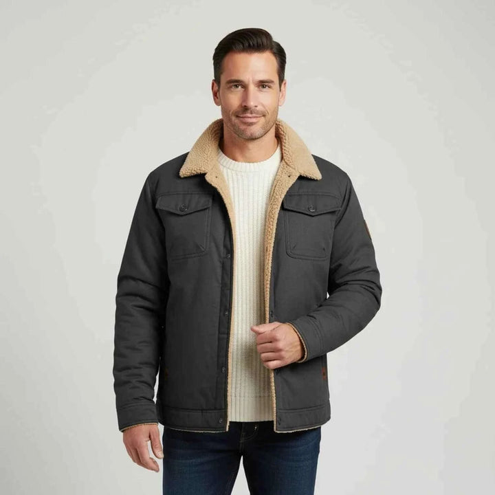 Men's Sherpa Collar Trucker Jacket Dark Grey