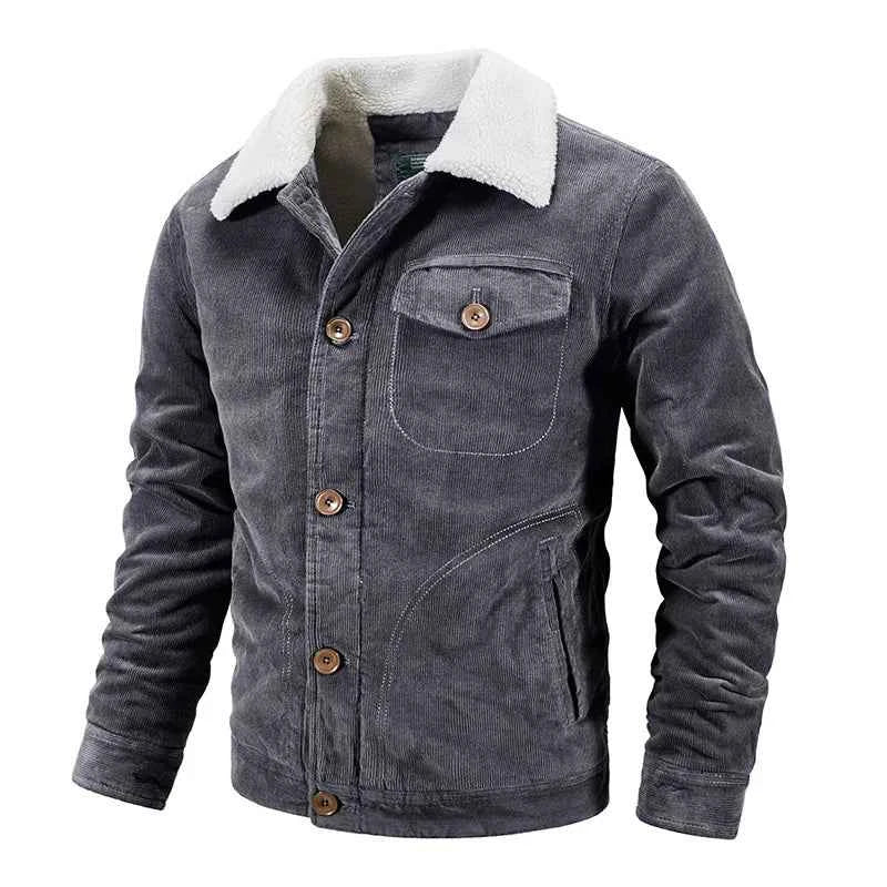 Men's Sherpa-Lined Corduroy Jacket - Ridgeway Style Gray