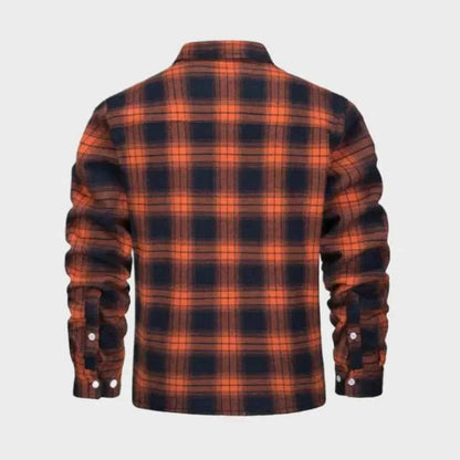 Men's Sherpa Jacket Plaid Pockets Orange Winter Green