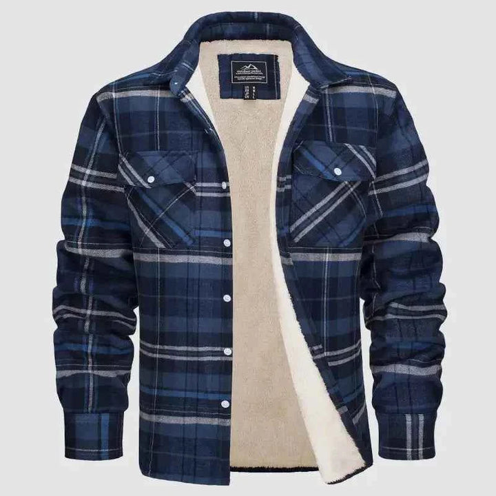 Men's Sherpa-Lined Flannel Jacket Blue-Grey