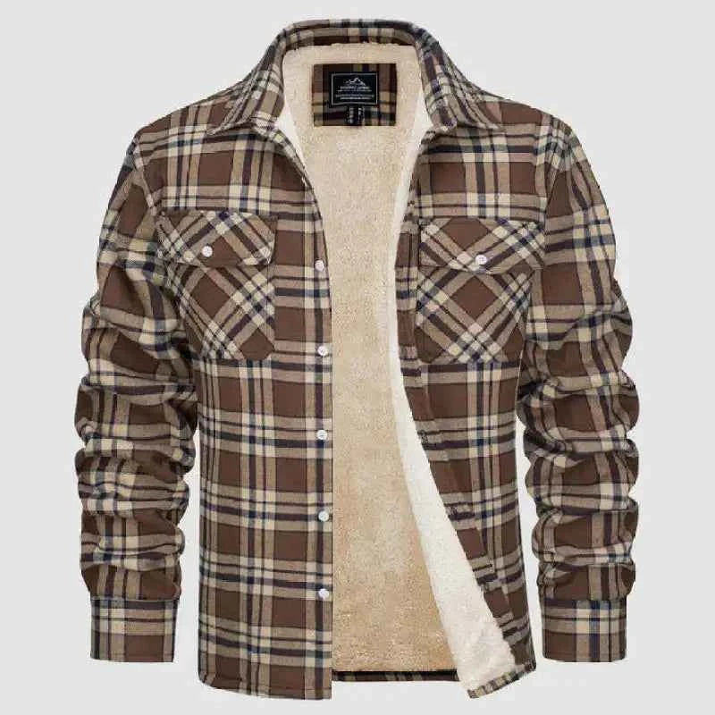 Men's Sherpa-Lined Flannel Jacket Khaki