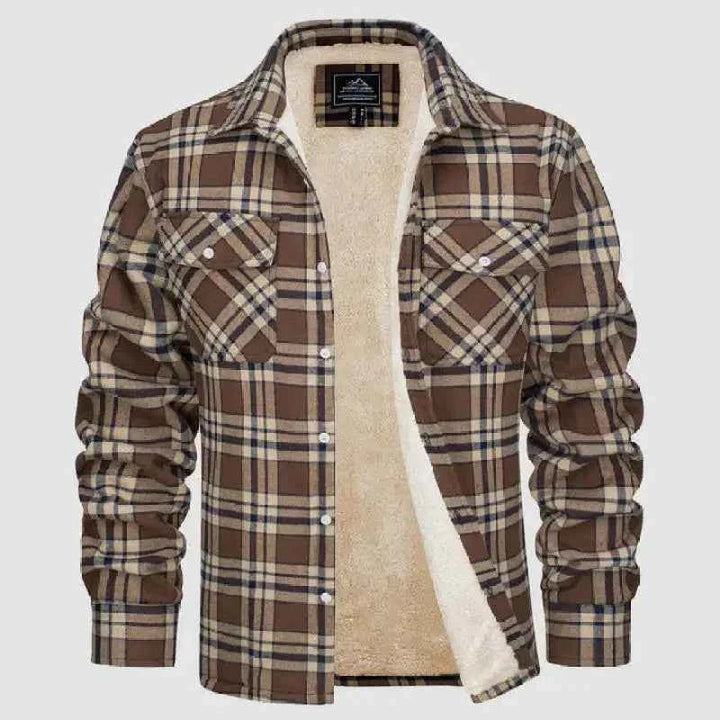 Men's Sherpa-Lined Flannel Jacket Khaki
