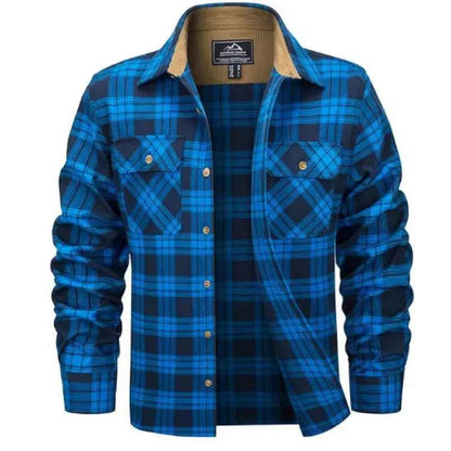 Men's Sherpa Jacket Plaid Pockets Orange Winter Green Navy Blue