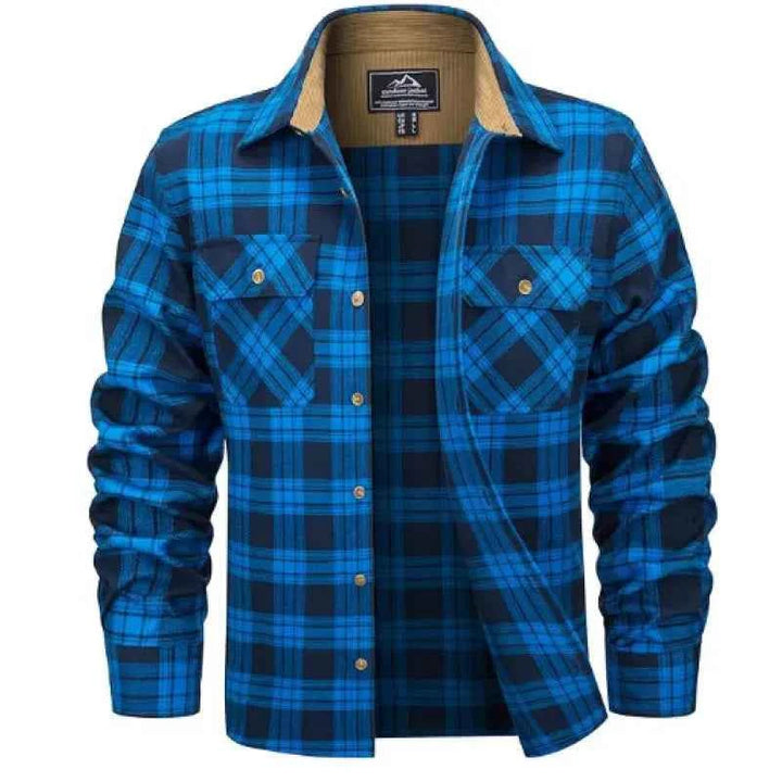 Men's Sherpa-Lined Flannel Jacket Navy Blue