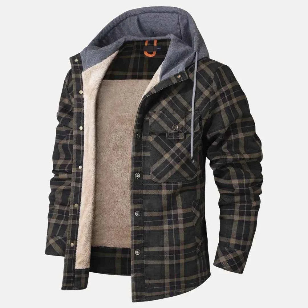 Men's Sherpa-Lined Plaid Padded Jacket Army Green
