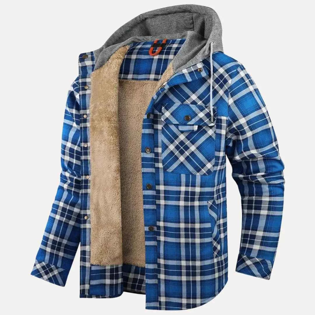 Men's Sherpa-Lined Plaid Padded Jacket Blue