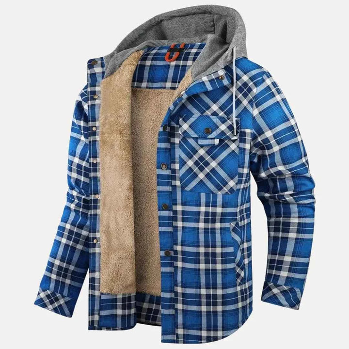 Men's Sherpa-Lined Plaid Padded Jacket Blue