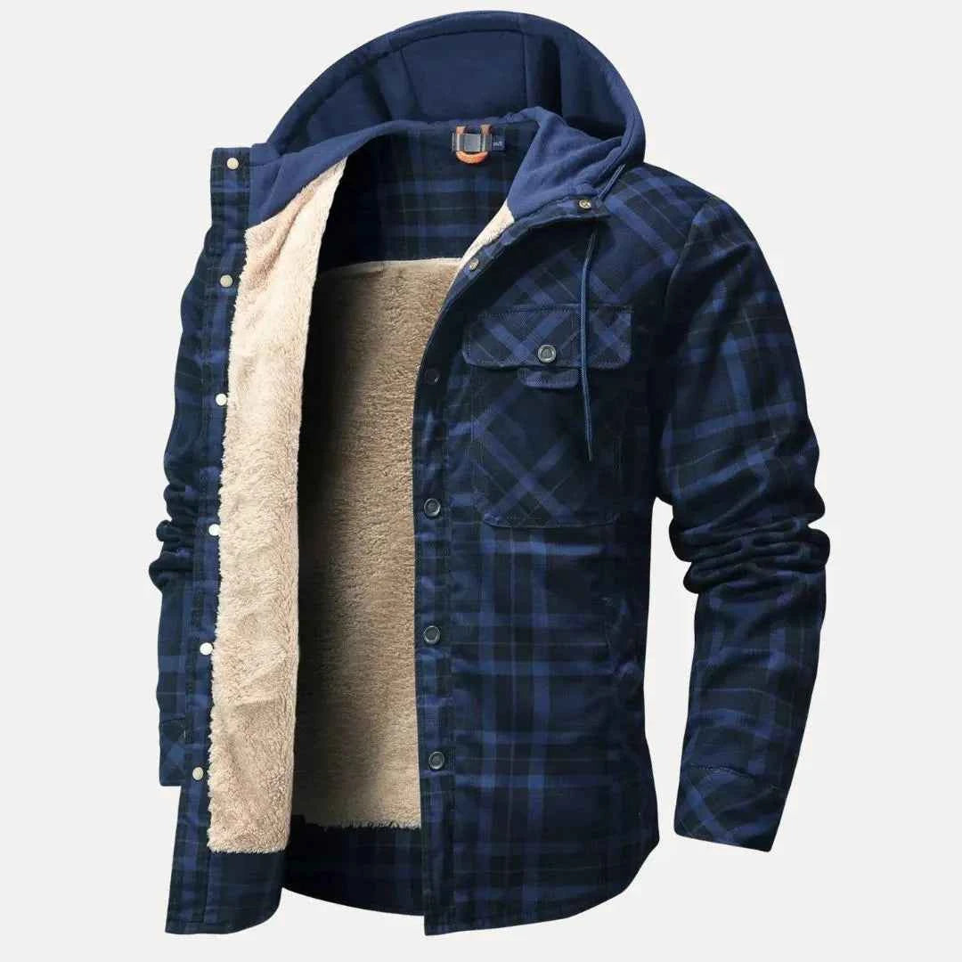Men's Sherpa-Lined Plaid Padded Jacket Dark Blue