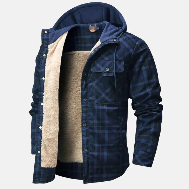 Men's Sherpa-Lined Plaid Padded Jacket Dark Blue