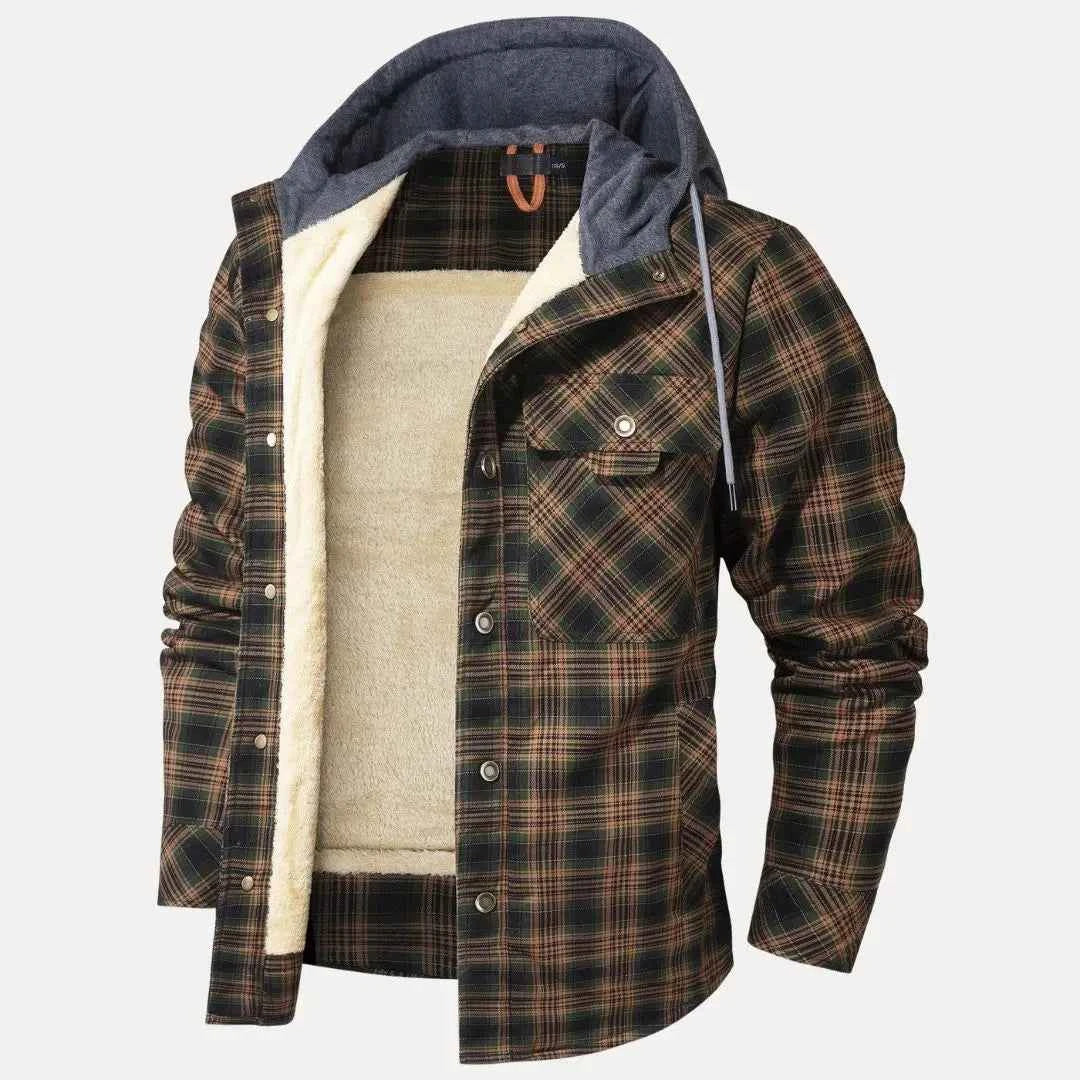 Men's Sherpa-Lined Plaid Padded Jacket Green